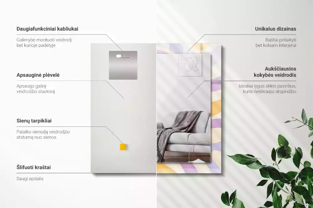 Lustro dekoracyjne z nadrukiem w abstrakcyjne kolorowe wzory