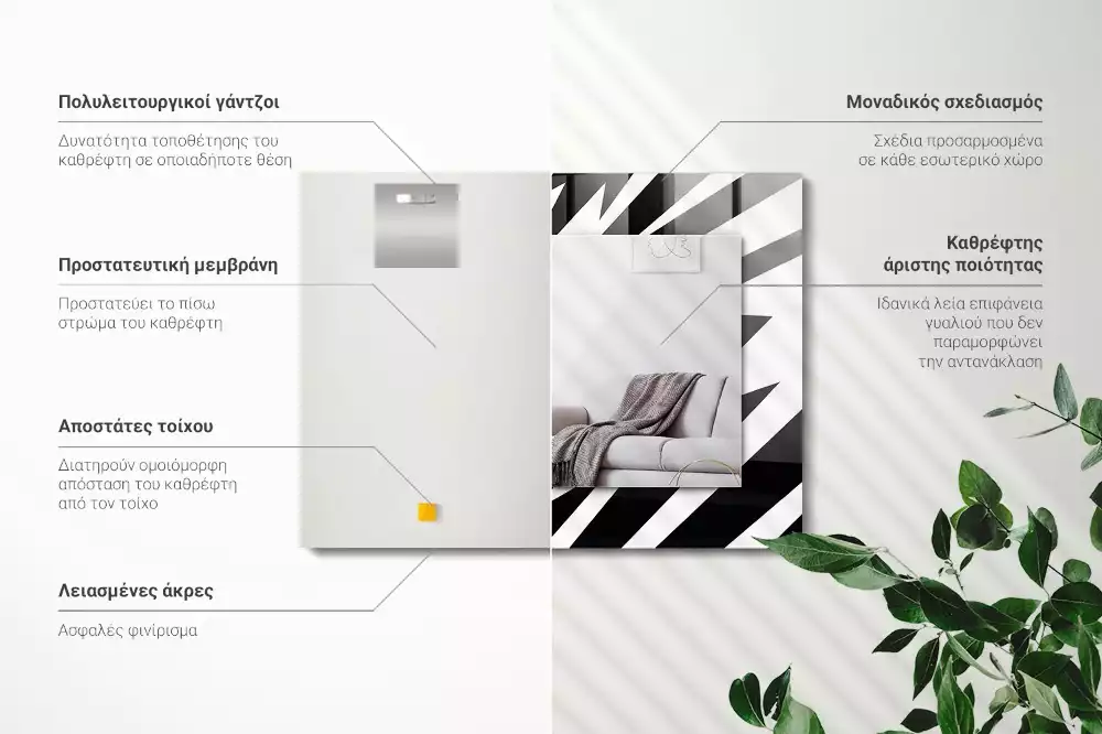 Lustro prostokątne z nadrukiem w czarno-białą geometrię