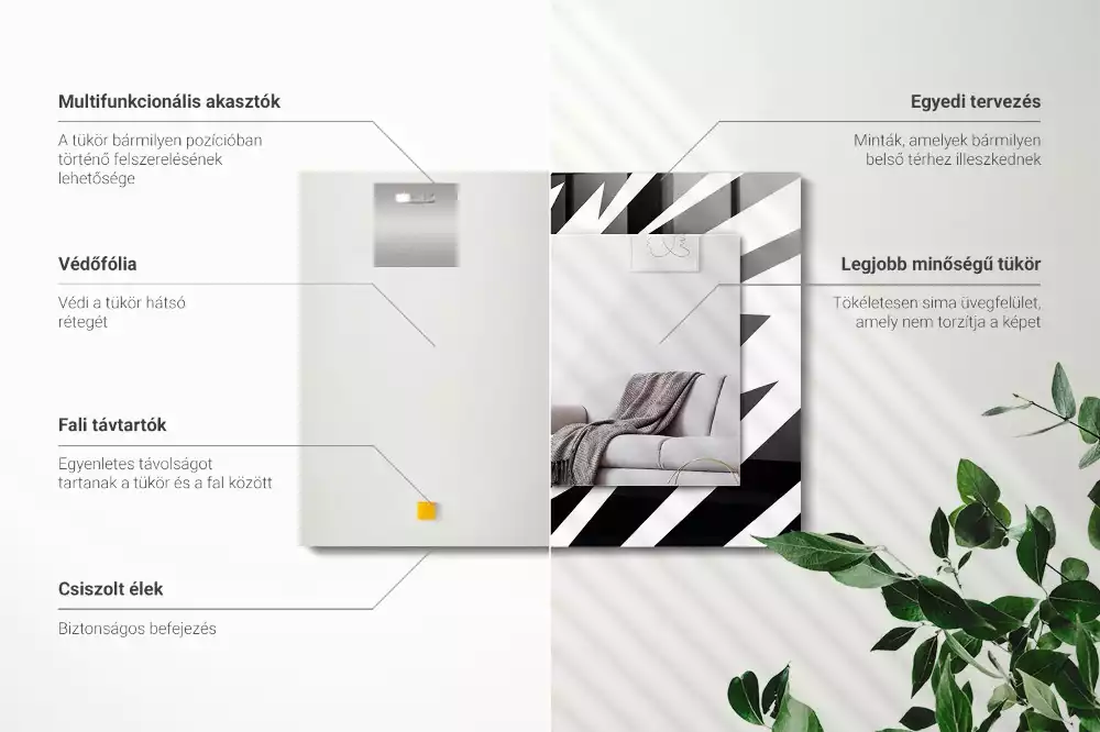 Lustro prostokątne z nadrukiem w czarno-białą geometrię