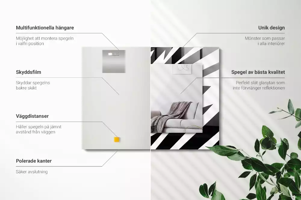 Lustro prostokątne z nadrukiem w czarno-białą geometrię