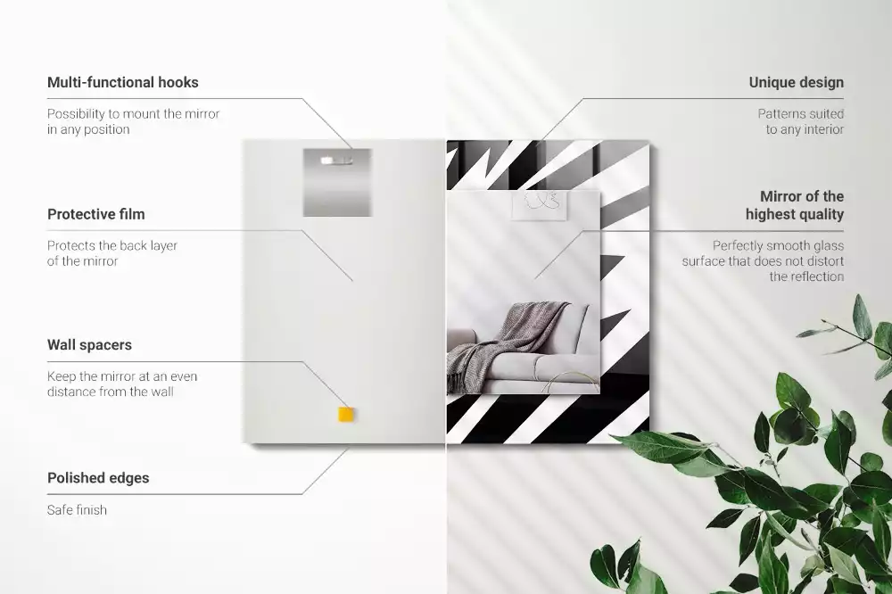 Lustro prostokątne z nadrukiem w czarno-białą geometrię