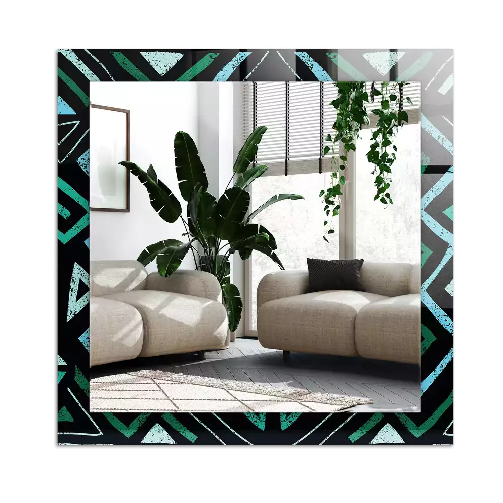 Lustro dekoracyjne prostokątne z nadrukiem w geometryczny wzór w kolorze turkusowym