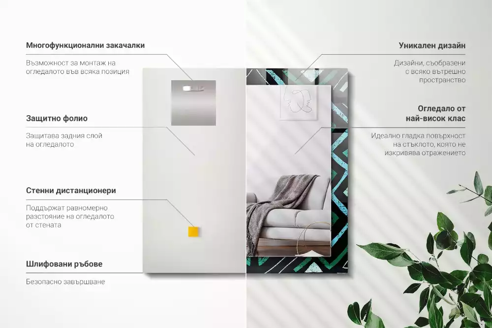 Lustro dekoracyjne prostokątne z nadrukiem w geometryczny wzór w kolorze turkusowym