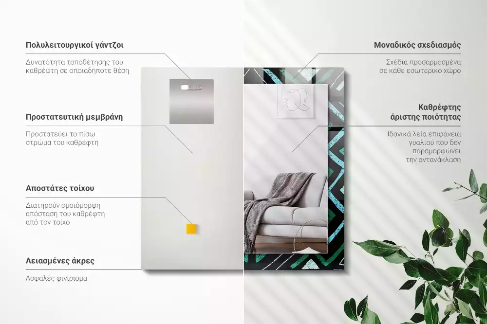 Lustro dekoracyjne prostokątne z nadrukiem w geometryczny wzór w kolorze turkusowym