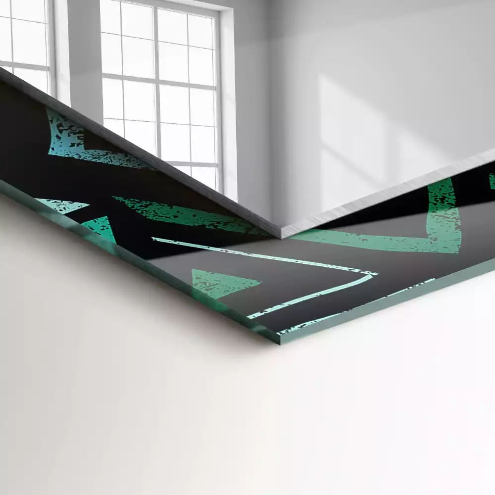 Lustro dekoracyjne prostokątne z nadrukiem w geometryczny wzór w kolorze turkusowym