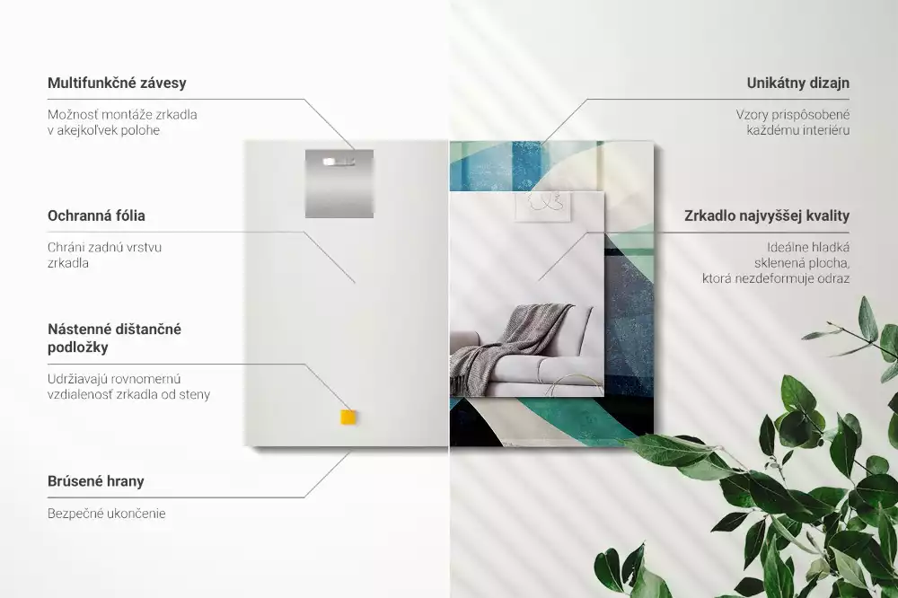 Lustro prostokątne z nadrukiem abstrakcyjnych, kolorowych wzorów