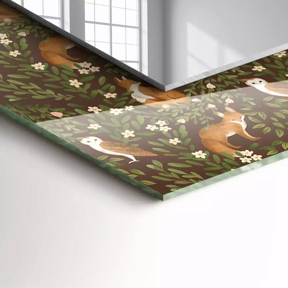 Lustro dekoracyjne z nadrukiem przedstawiającym lisa i sowę