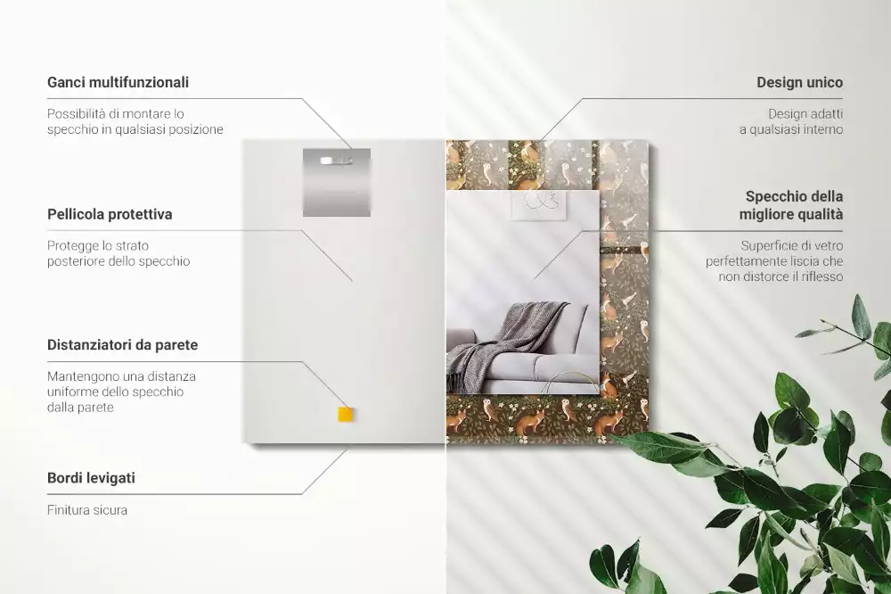 Lustro dekoracyjne z nadrukiem przedstawiającym lisa i sowę
