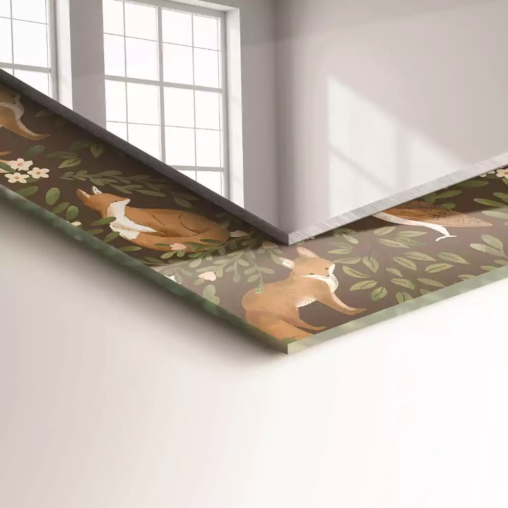 Lustro dekoracyjne z nadrukiem przedstawiającym lisa i sowę