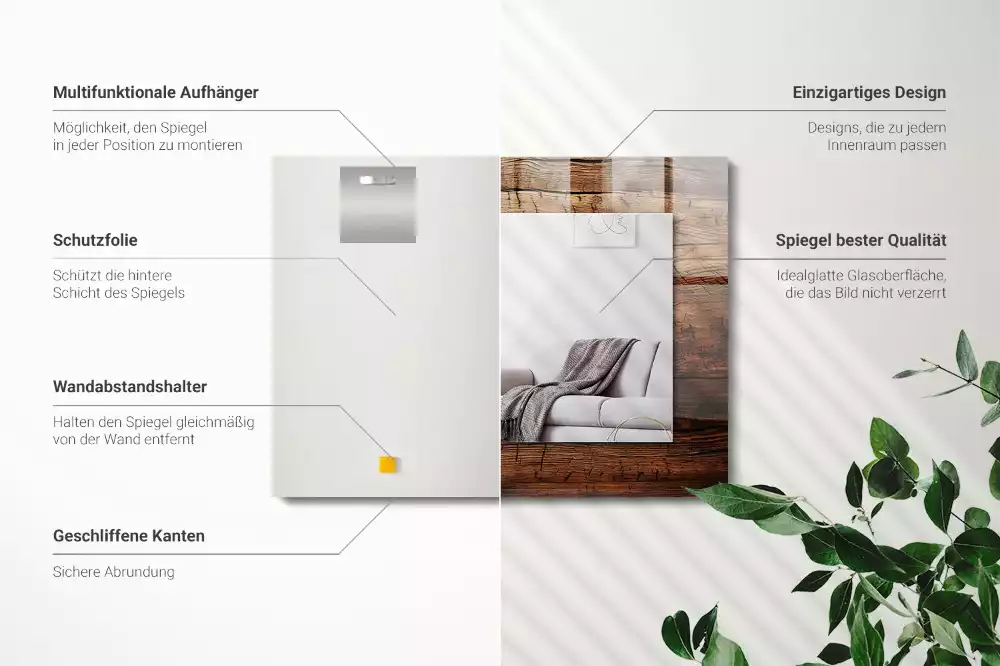 Lustro dekoracyjne w drewnianej teksturze deski