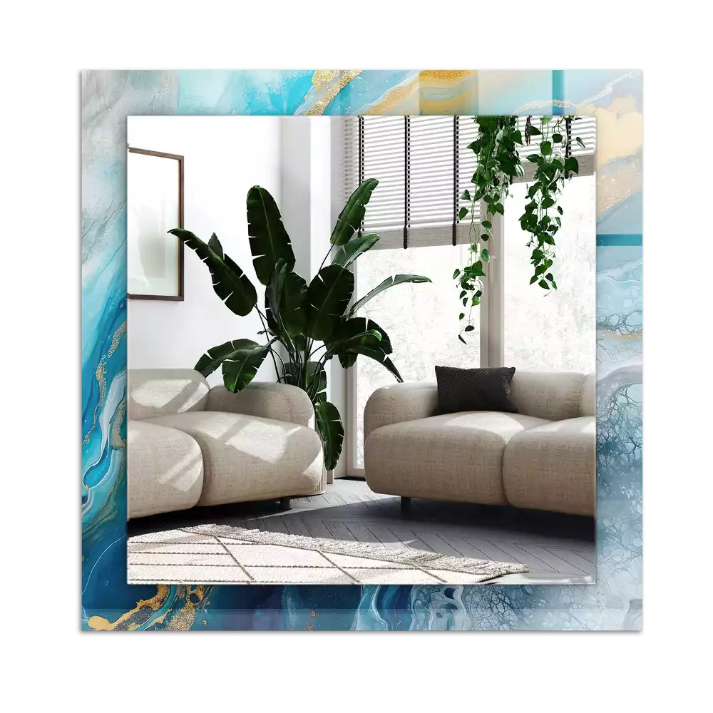 Lustro prostokątne z nadrukiem w motywie abstrakcyjnego marmuru wykonane z żywicy