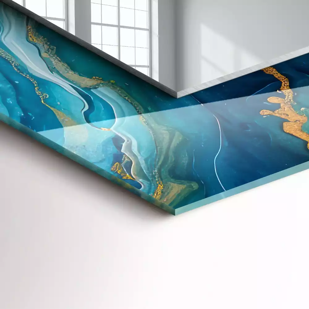 Lustro prostokątne z nadrukiem w motywie abstrakcyjnego marmuru wykonane z żywicy