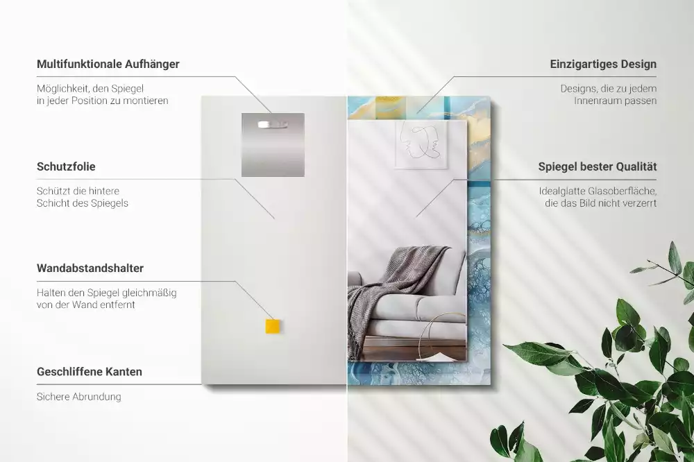 Lustro prostokątne z nadrukiem w motywie abstrakcyjnego marmuru wykonane z żywicy