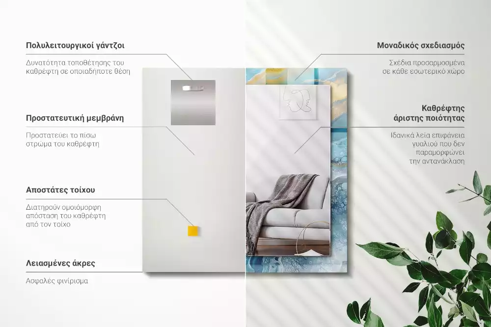 Lustro prostokątne z nadrukiem w motywie abstrakcyjnego marmuru wykonane z żywicy