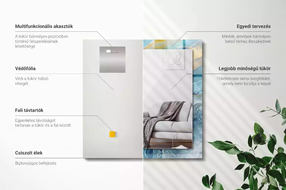 Lustro prostokątne z nadrukiem w motywie abstrakcyjnego marmuru wykonane z żywicy