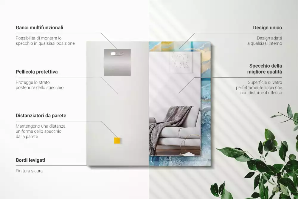 Lustro prostokątne z nadrukiem w motywie abstrakcyjnego marmuru wykonane z żywicy