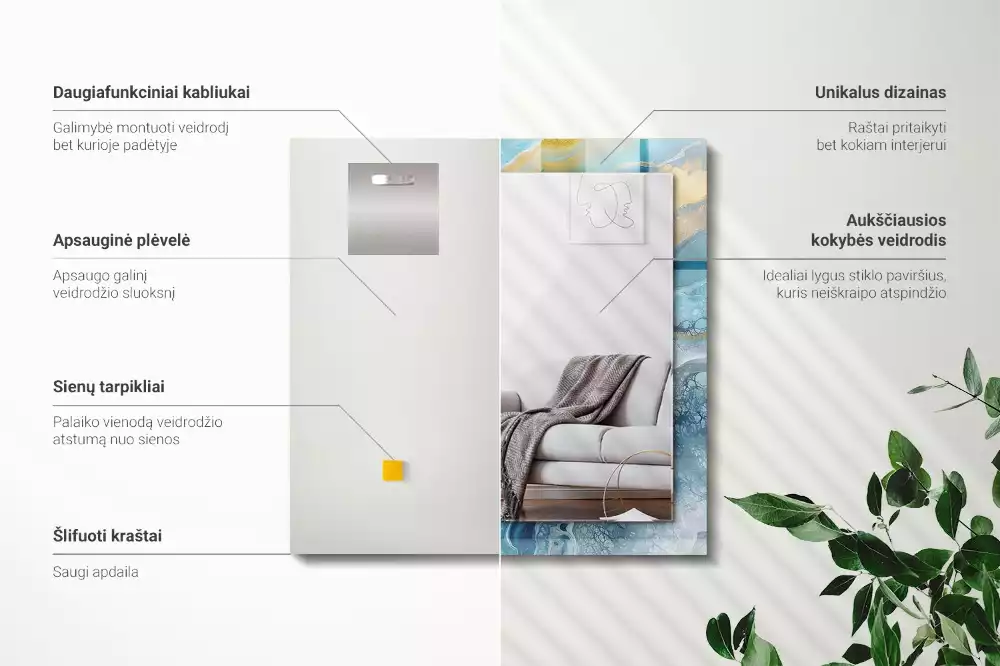 Lustro prostokątne z nadrukiem w motywie abstrakcyjnego marmuru wykonane z żywicy