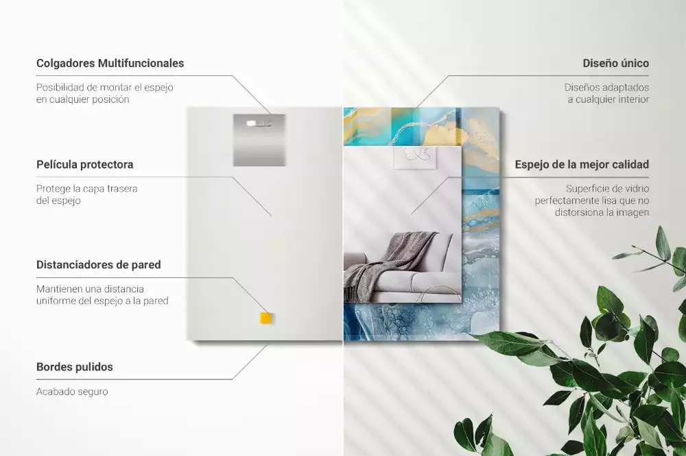 Lustro prostokątne z nadrukiem w motywie abstrakcyjnego marmuru wykonane z żywicy