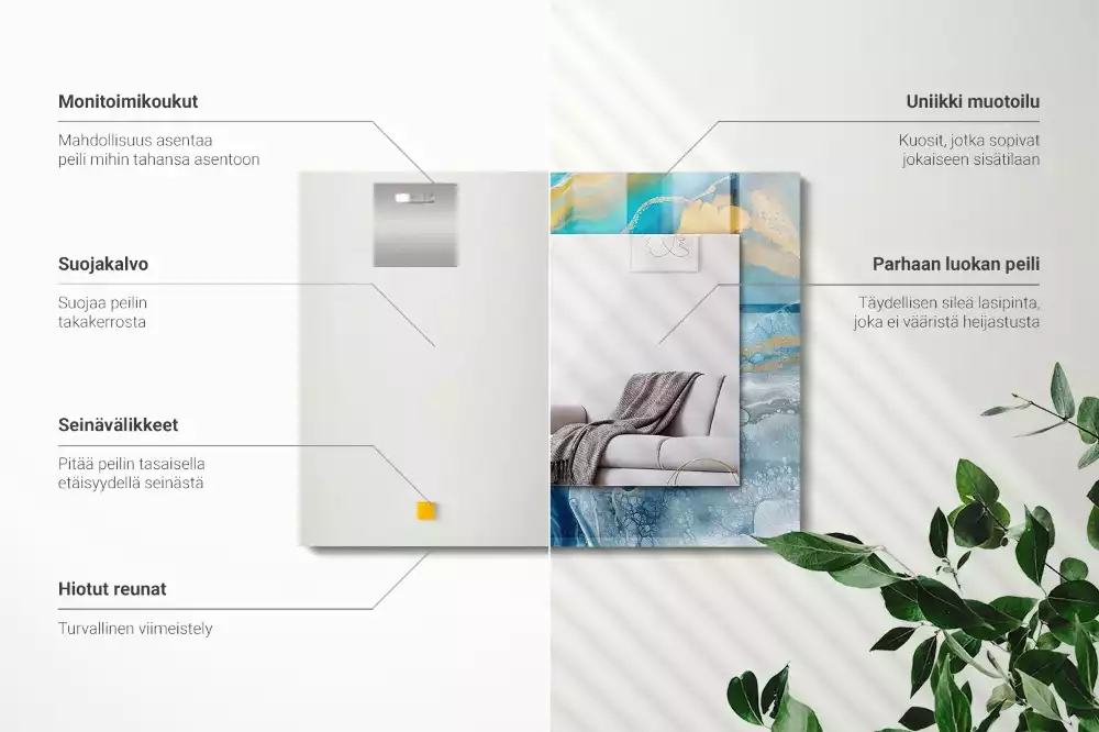 Lustro prostokątne z nadrukiem w motywie abstrakcyjnego marmuru wykonane z żywicy