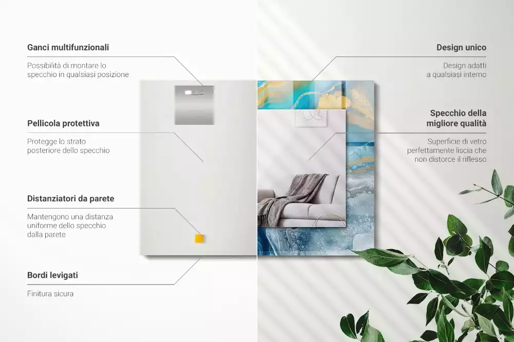 Lustro prostokątne z nadrukiem w motywie abstrakcyjnego marmuru wykonane z żywicy