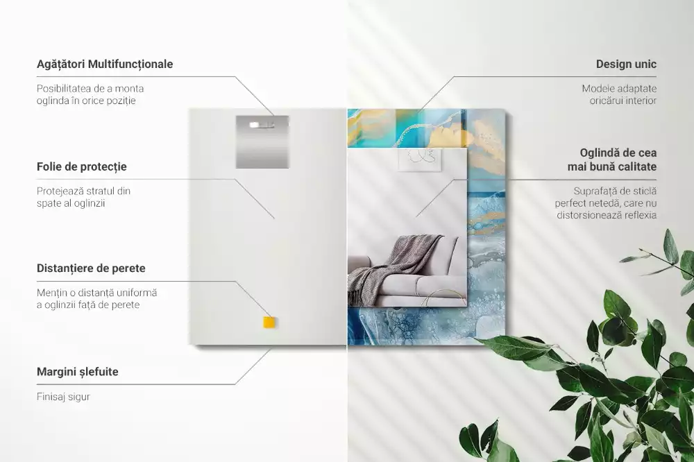 Lustro prostokątne z nadrukiem w motywie abstrakcyjnego marmuru wykonane z żywicy