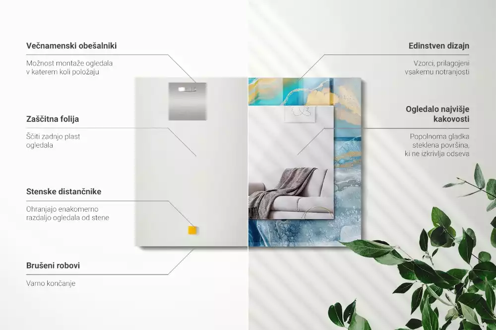 Lustro prostokątne z nadrukiem w motywie abstrakcyjnego marmuru wykonane z żywicy