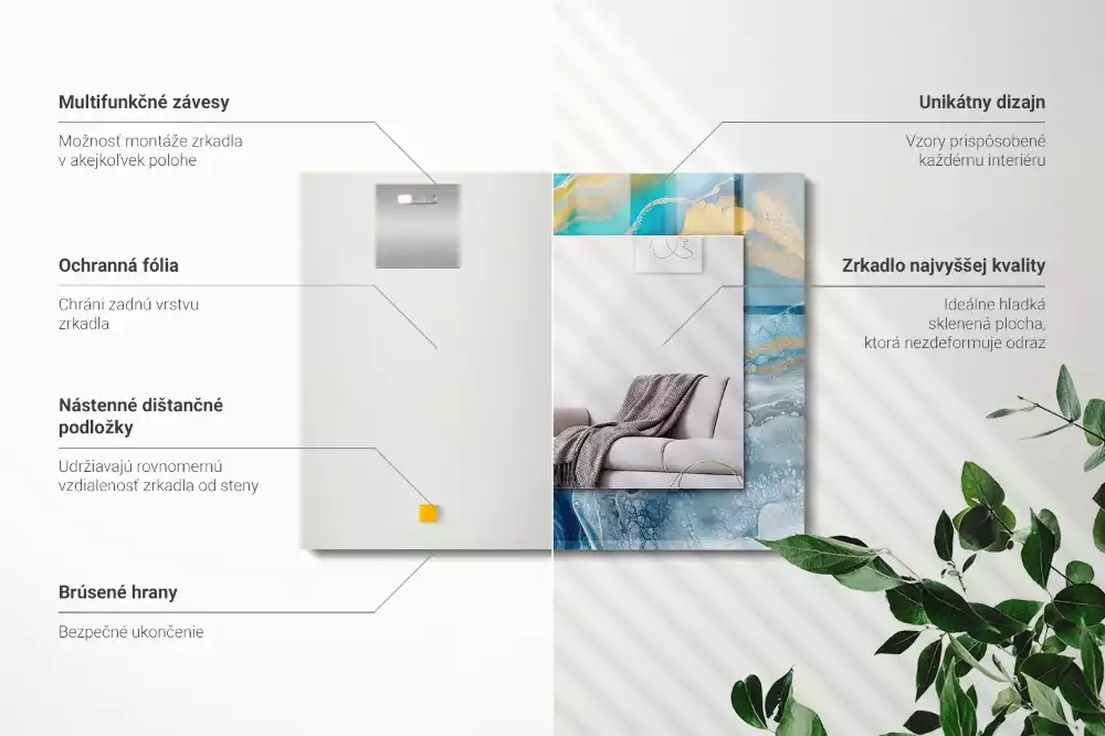 Lustro prostokątne z nadrukiem w motywie abstrakcyjnego marmuru wykonane z żywicy