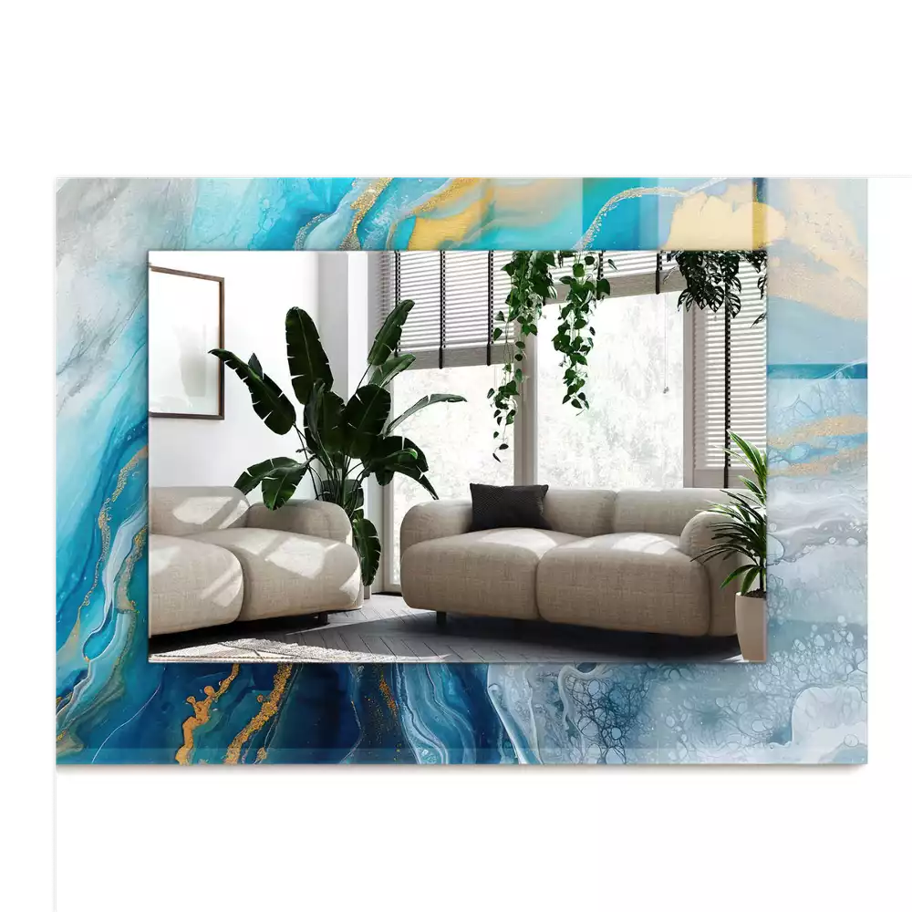 Lustro prostokątne z nadrukiem w motywie abstrakcyjnego marmuru wykonane z żywicy