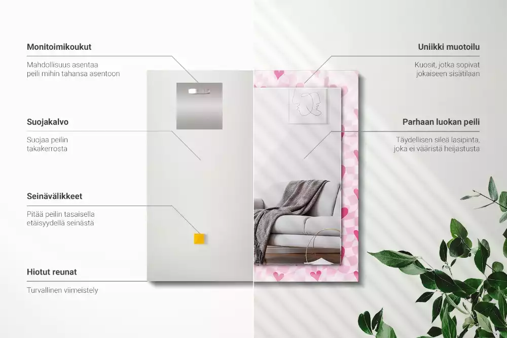 Lustro dekoracyjne z nadrukiem w motyw różowych serc