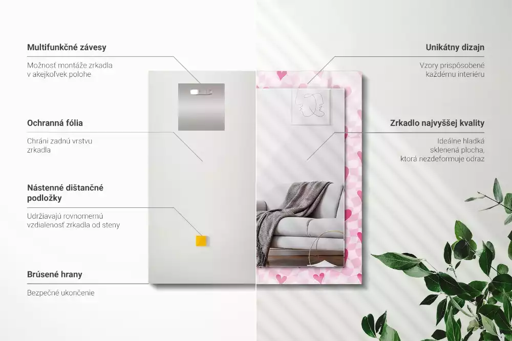 Lustro dekoracyjne z nadrukiem w motyw różowych serc