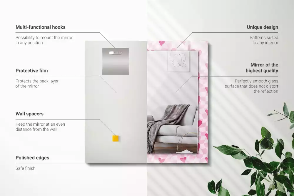 Lustro dekoracyjne z nadrukiem w motyw różowych serc