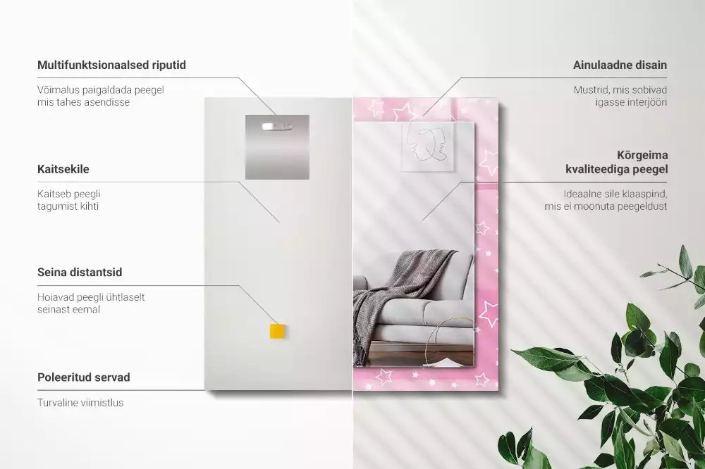 Lustro dekoracyjne prostokątne z różowym wzorem gwiazdek