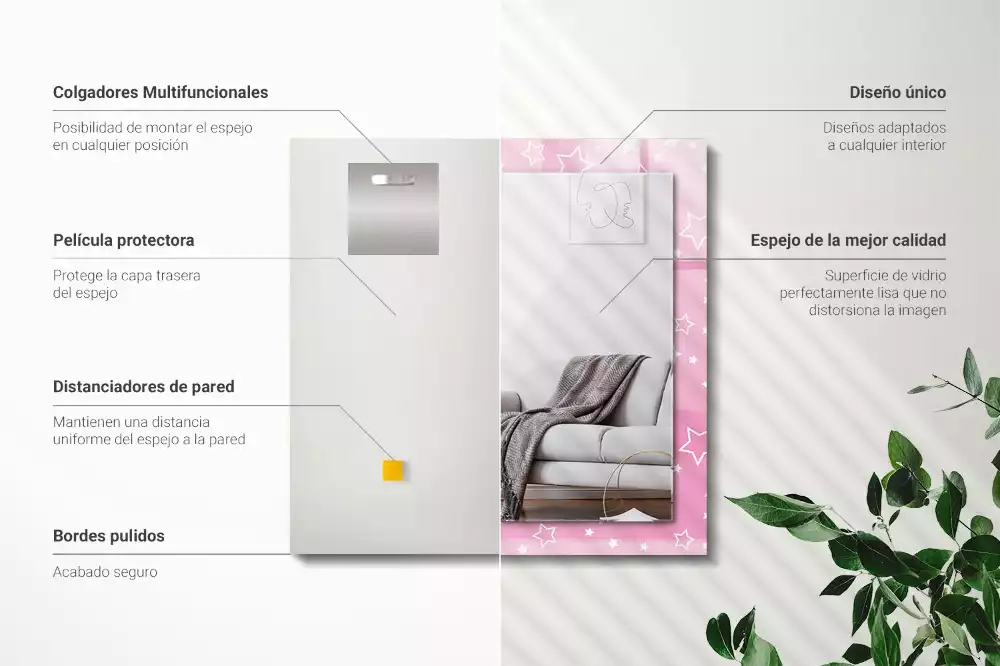 Lustro dekoracyjne prostokątne z różowym wzorem gwiazdek