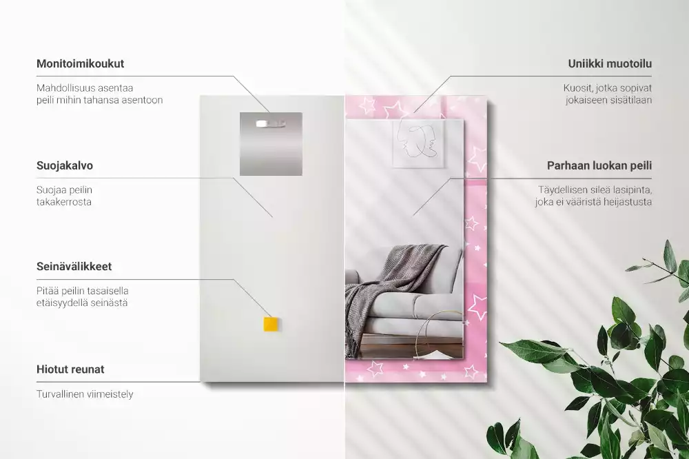 Lustro dekoracyjne prostokątne z różowym wzorem gwiazdek