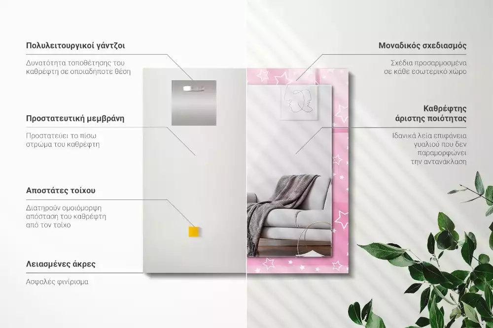 Lustro dekoracyjne prostokątne z różowym wzorem gwiazdek