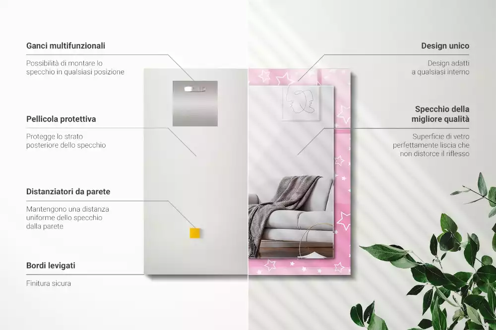 Lustro dekoracyjne prostokątne z różowym wzorem gwiazdek