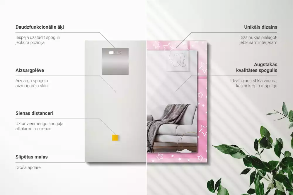 Lustro dekoracyjne prostokątne z różowym wzorem gwiazdek