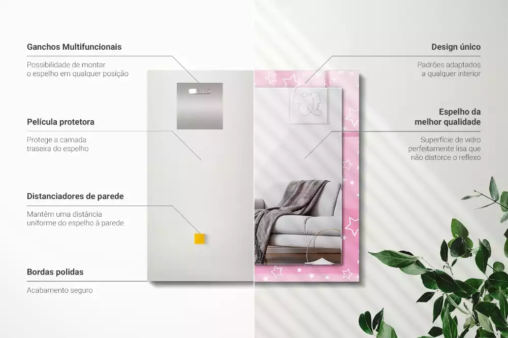 Lustro dekoracyjne prostokątne z różowym wzorem gwiazdek