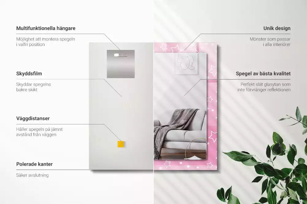 Lustro dekoracyjne prostokątne z różowym wzorem gwiazdek