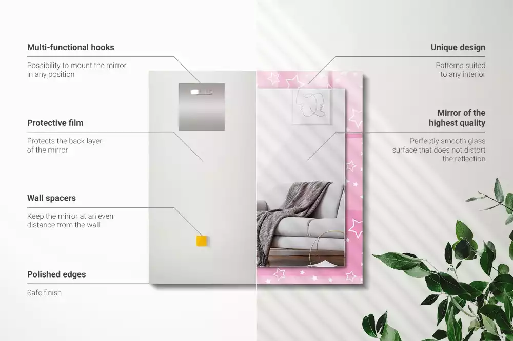 Lustro dekoracyjne prostokątne z różowym wzorem gwiazdek