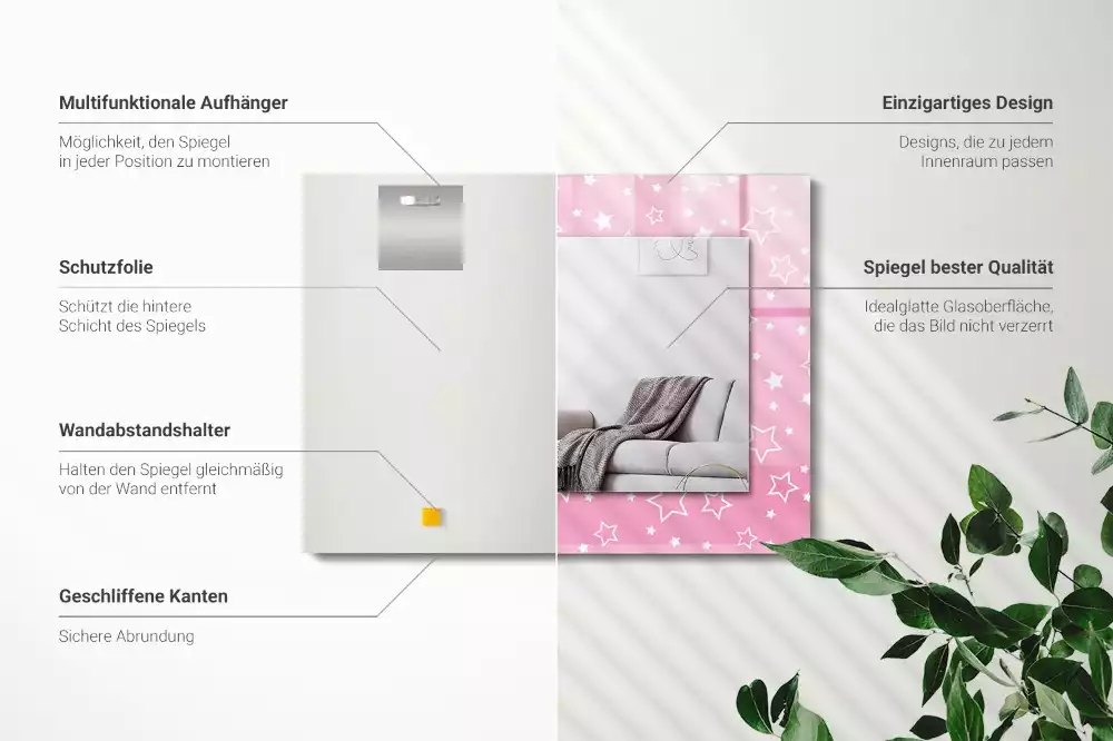 Lustro dekoracyjne prostokątne z różowym wzorem gwiazdek