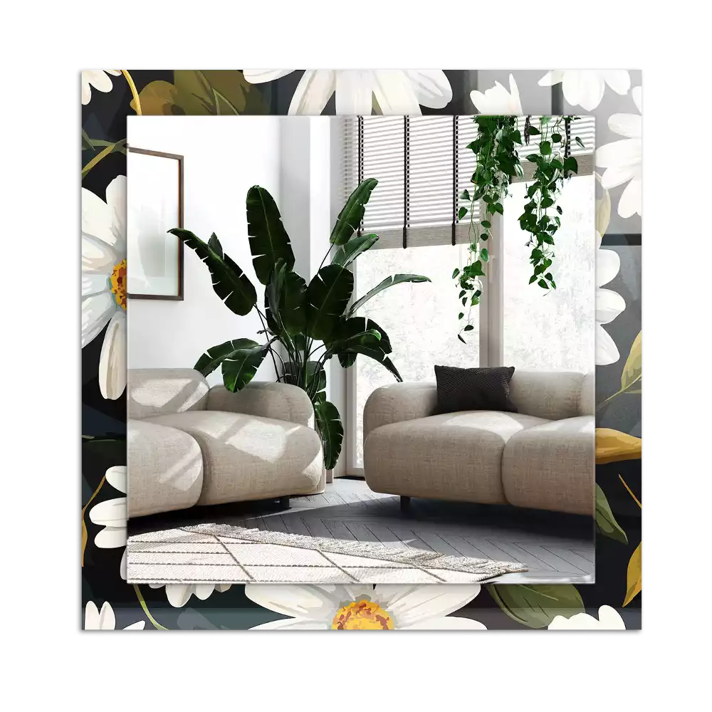 Lustro prostokątne z nadrukiem w białe stokrotki i liście