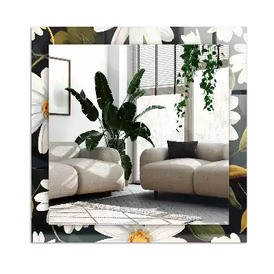 Lustro prostokątne z nadrukiem w białe stokrotki i liście