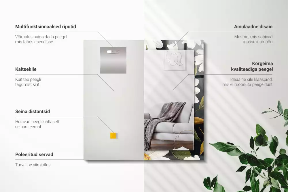 Lustro prostokątne z nadrukiem w białe stokrotki i liście