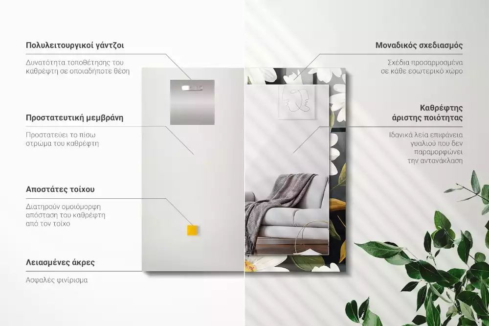 Lustro prostokątne z nadrukiem w białe stokrotki i liście