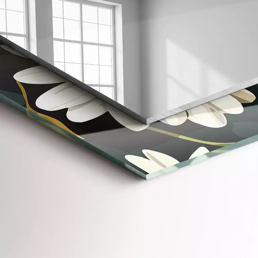 Lustro prostokątne z nadrukiem w białe stokrotki i liście