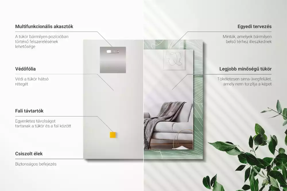 Lustro dekoracyjne z nadrukiem przedstawiającym liście miłorzębu