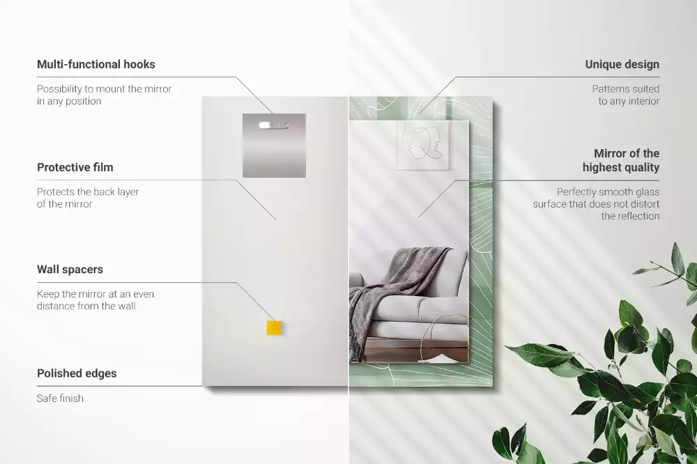 Lustro dekoracyjne z nadrukiem przedstawiającym liście miłorzębu