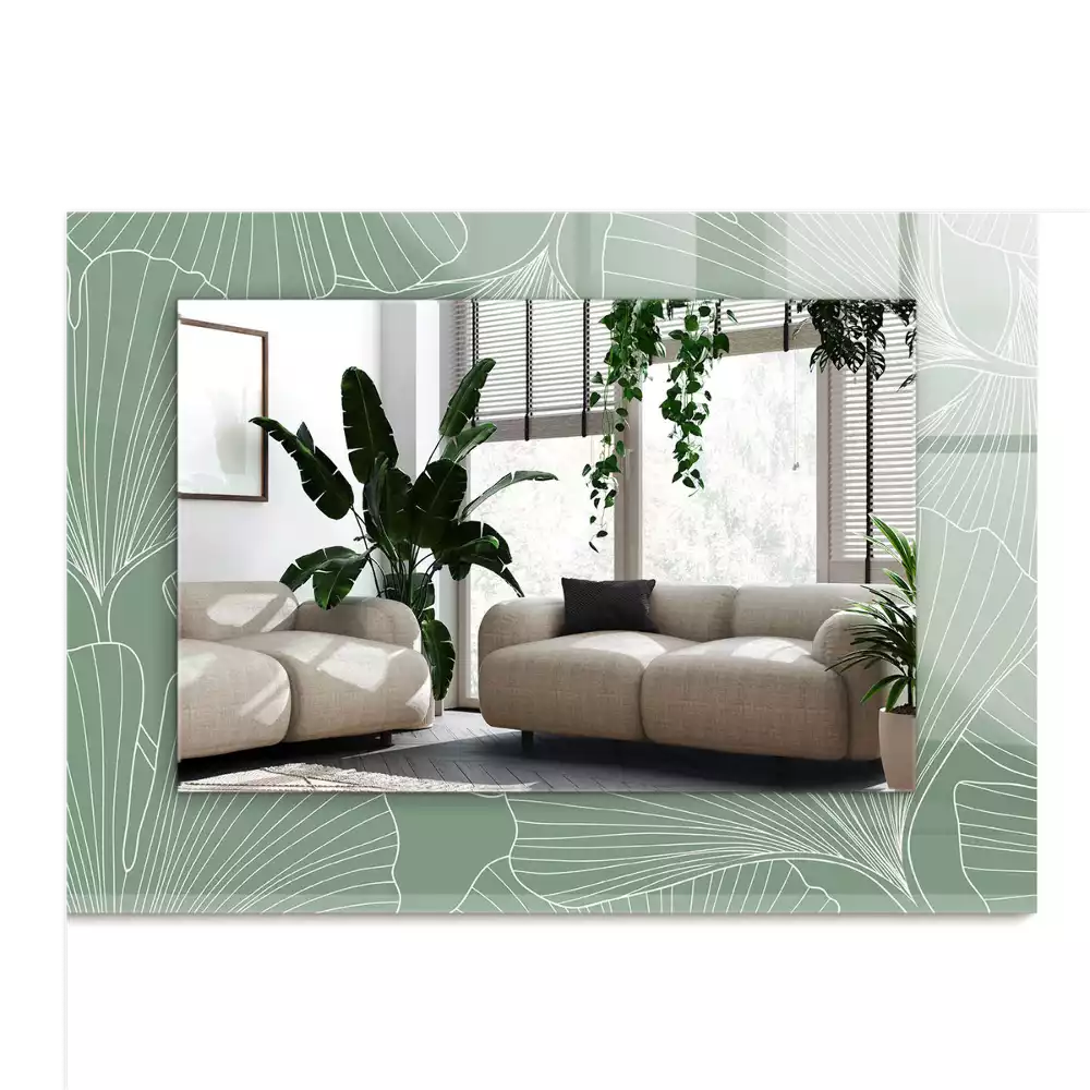 Lustro dekoracyjne z nadrukiem przedstawiającym liście miłorzębu