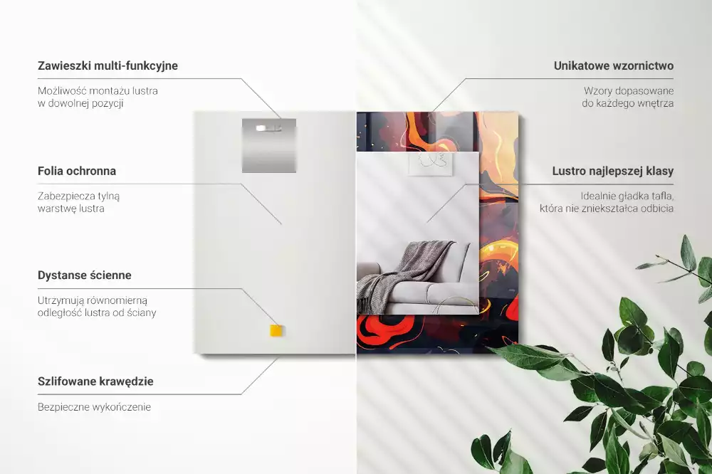 Lustro dekoracyjne prostokątne w wykończeniu Wulkaniczna Lawa